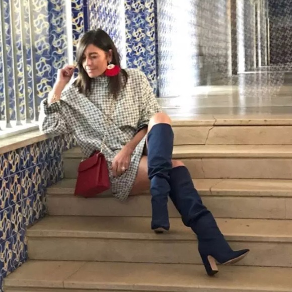 NWT ZARA NAVY BLUE SATEEN HIGH HEEL BOOTS - Picture 6 of 8